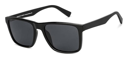 VINCENT CHASE EYEWEAR By Lenskart | Full Rim Square Branded and Stylish Sunglasses | Polarized and 100% UV Protected | Men & Women | Large | VC S13973 (Frame Black/Lens Grey)