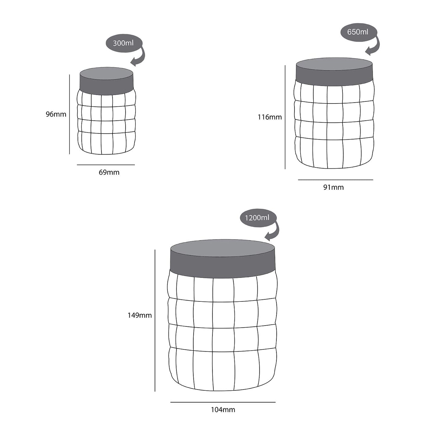 CELLO Checkers Pet Plastic Airtight Canister Set | Food grade and BPA free canisters | Air tight seal & Stackable Transparent | 300ml x 6, 650ml x 6, 1200 x 6, Set of 18