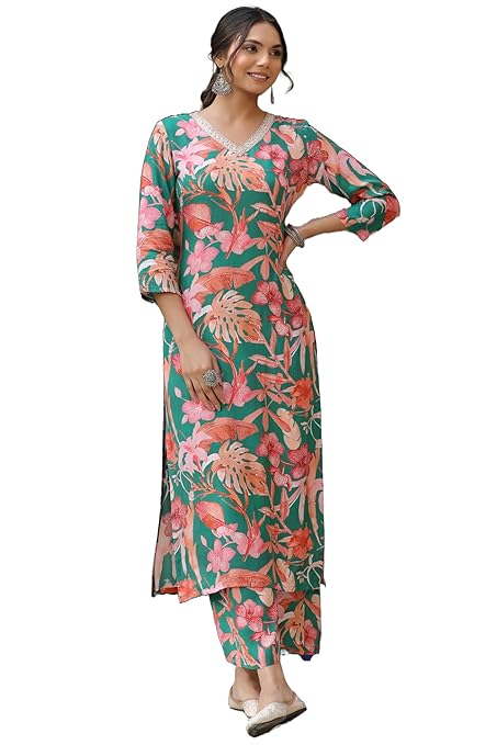 ANNI DESIGNER Women's Cotton Blend Regular Kurta with Palazzo