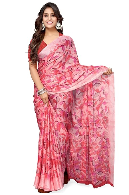 MIRCHI FASHION Women's Chiffon Floral Printed Saree with Blouse Piece